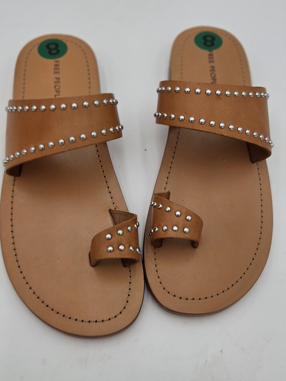 Free People Amelie Cognac Studded Toe-Ring Slide Sandals BOHO size 8 New
